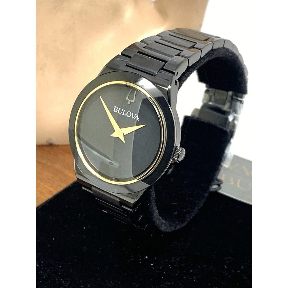 Bulova Womens Watch 98L314 Millennia Quartz Gold Black Dial Stainless Steel 32mm